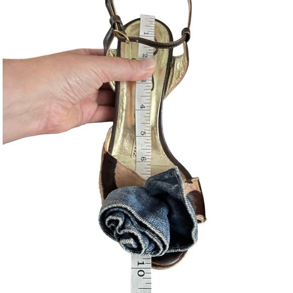 Dolce & Gabbana Vintage y2k Leopard Calf Hair Denim Flower Wedge Sandal IT 38.5 - Picture 12 of 12